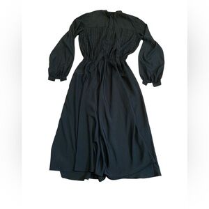 Vintage 1980s Rowie Black Pleated Midi Dress, Polyester Made in Hong Kong Medium